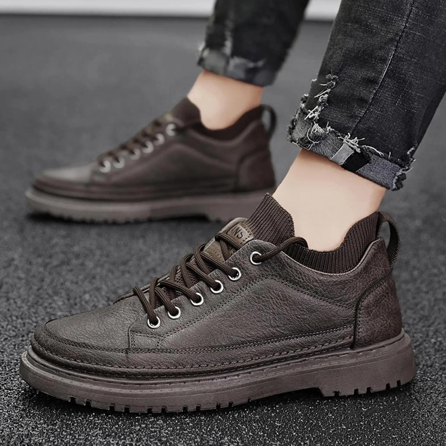 2022 New Men's Fashion Trend Car Stitching Round Toe Canvas Casual Men Comfy Casual Microfiber Leather Shoes