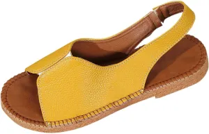 2025 Summer New Shoes for Women, Women's Flat Sandals PU Leather Open Toe Slingback Comfort Casual Walking Sandals