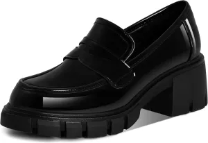 AMINUGAL Vintage Platform Loafers for Women Chunky Heels Lug Sole Slip-ons Chain Round Toe Uniform Dress Shoes Classic Penny Loafers…