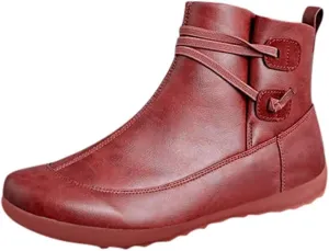 Ankle Booties for Women Flat Heel, Womens Ankle Boots Fashion Lace-up Waterproof Shoes Vintage Booties Low Heel Arch Support