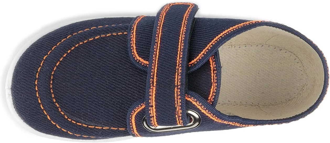 Asia 508 Toddler Boys' Navy Blue Hook-and-Loop Natural Canvas Loafer