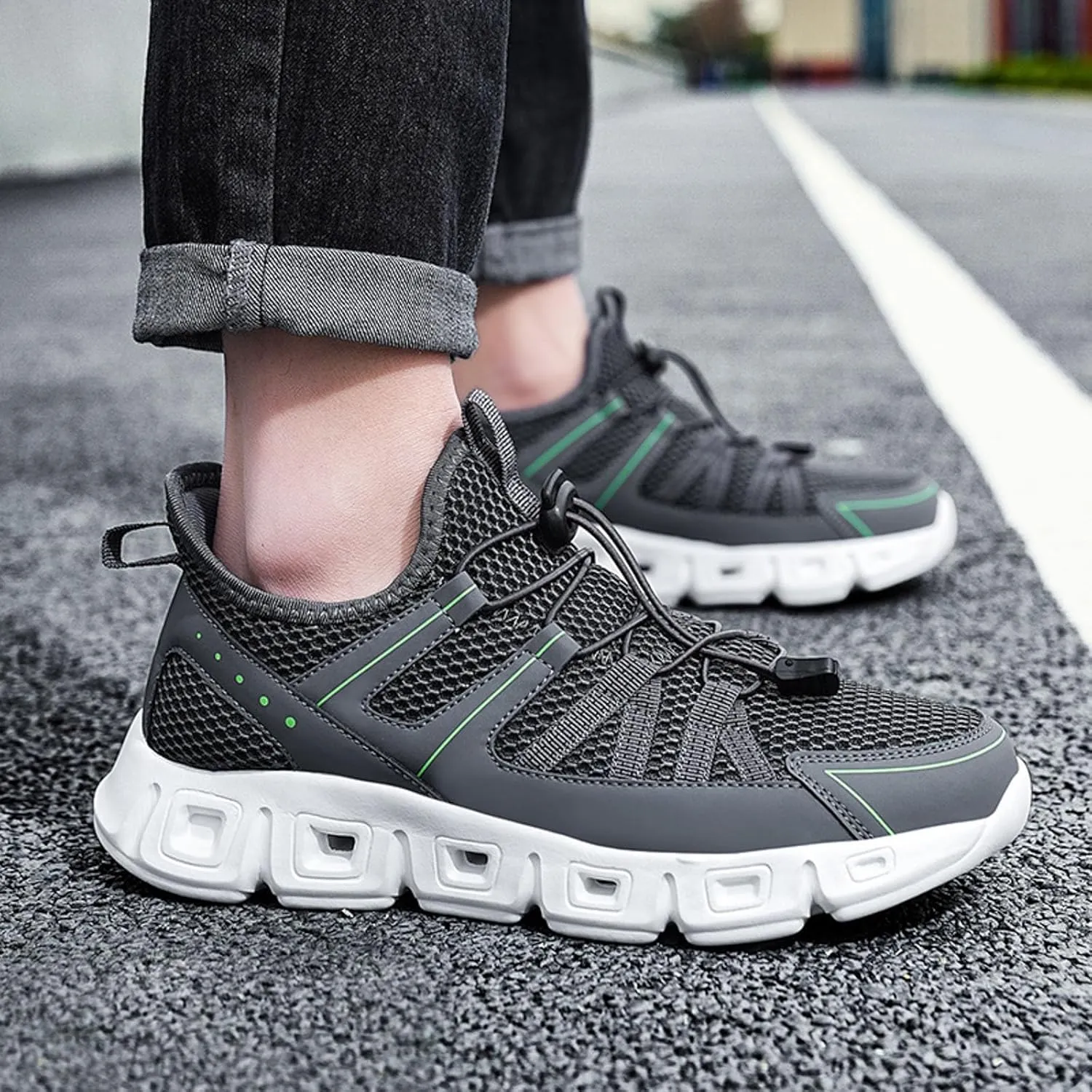 Athletic Fashion Sneakers for Men Breathable Elastic Fly Woven Mesh Sneaker Men's Classic Casual Walking Shoes