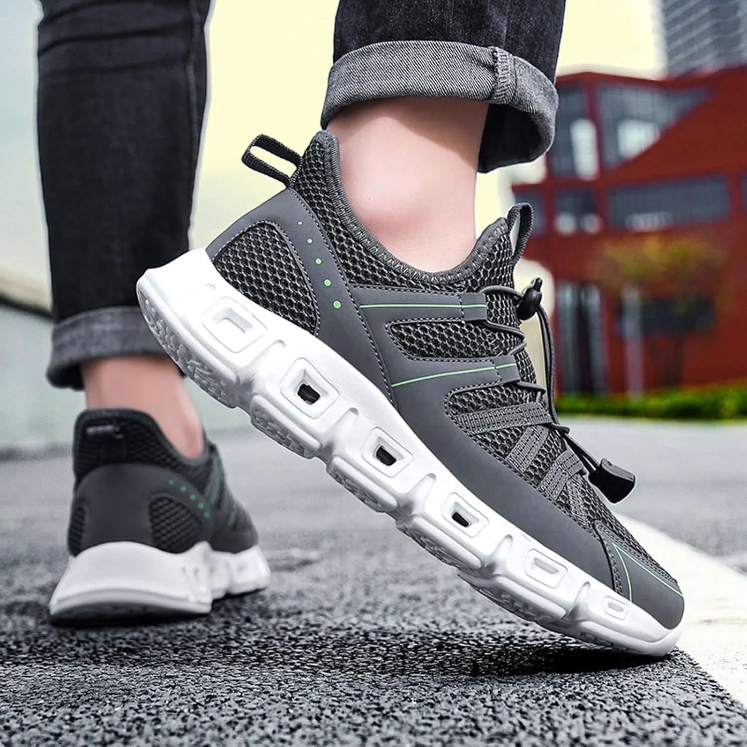 Athletic Fashion Sneakers for Men Breathable Elastic Fly Woven Mesh Sneaker Men's Classic Casual Walking Shoes