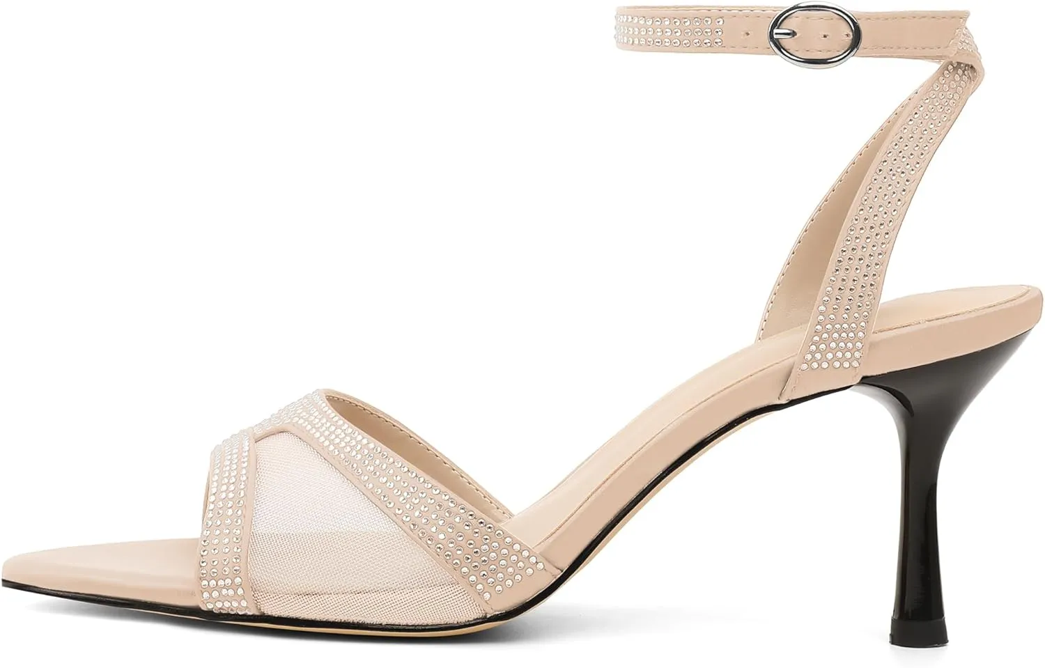 AUMOTED Mesh Heels for Women Open Toe Stiletto Heels Backless Strap Dress Shoes 2.7 Inch Sexy Kitten Sandals