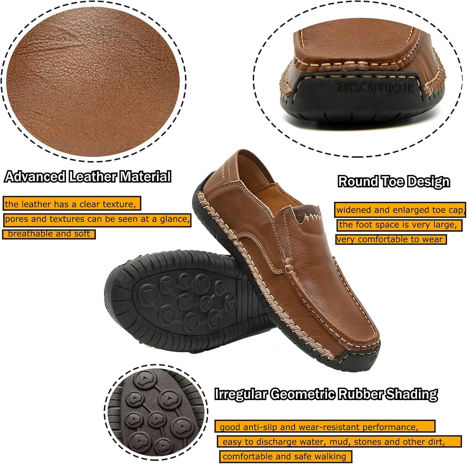 AUNTHUI Men's Slip-On Loafers &Slip-Ons,Hand-Stitched Soft Non-Slip Comfortable Casual Leather Shoes,Outdoor Wide Driving Shoes