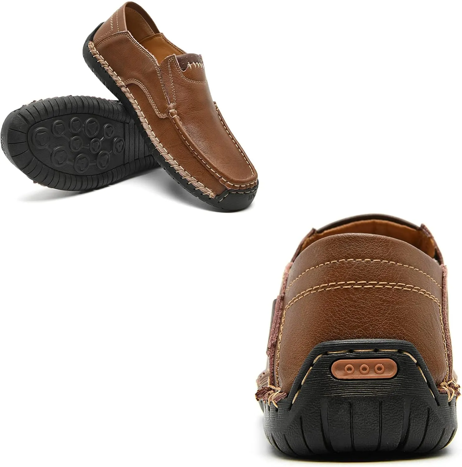 AUNTHUI Men's Slip-On Loafers &Slip-Ons,Hand-Stitched Soft Non-Slip Comfortable Casual Leather Shoes,Outdoor Wide Driving Shoes