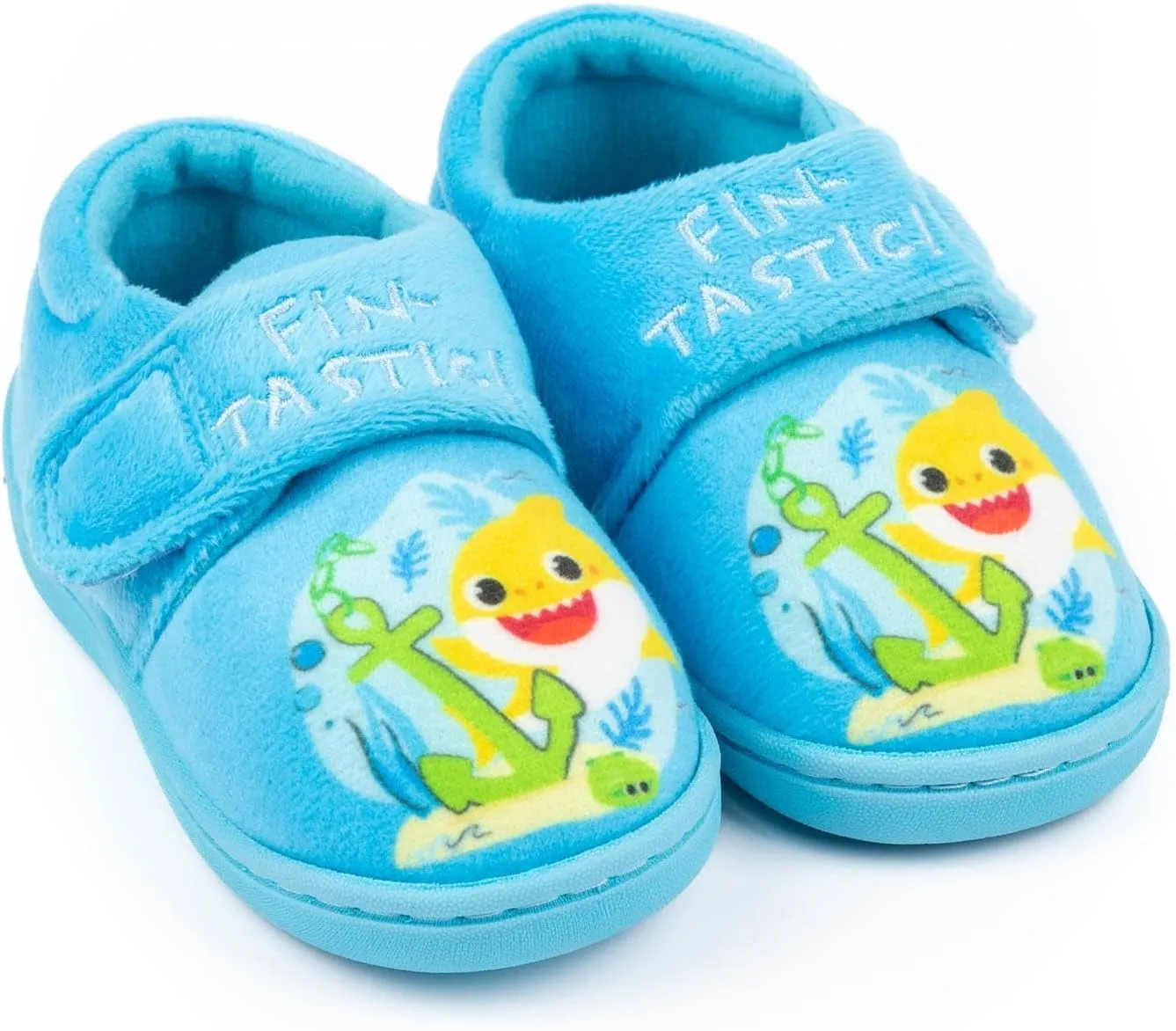 Baby Shark Boys Slippers | Kids Blue Fin-tastic Footwear with Adjustable Strap | Singing Family Loungewear | Slip On Shoes