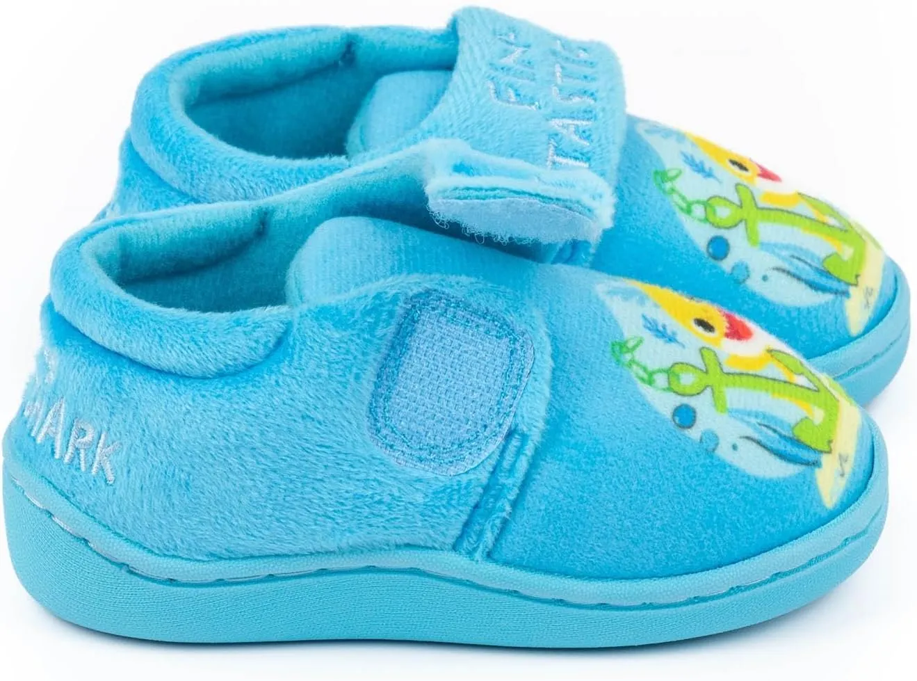Baby Shark Boys Slippers | Kids Blue Fin-tastic Footwear with Adjustable Strap | Singing Family Loungewear | Slip On Shoes