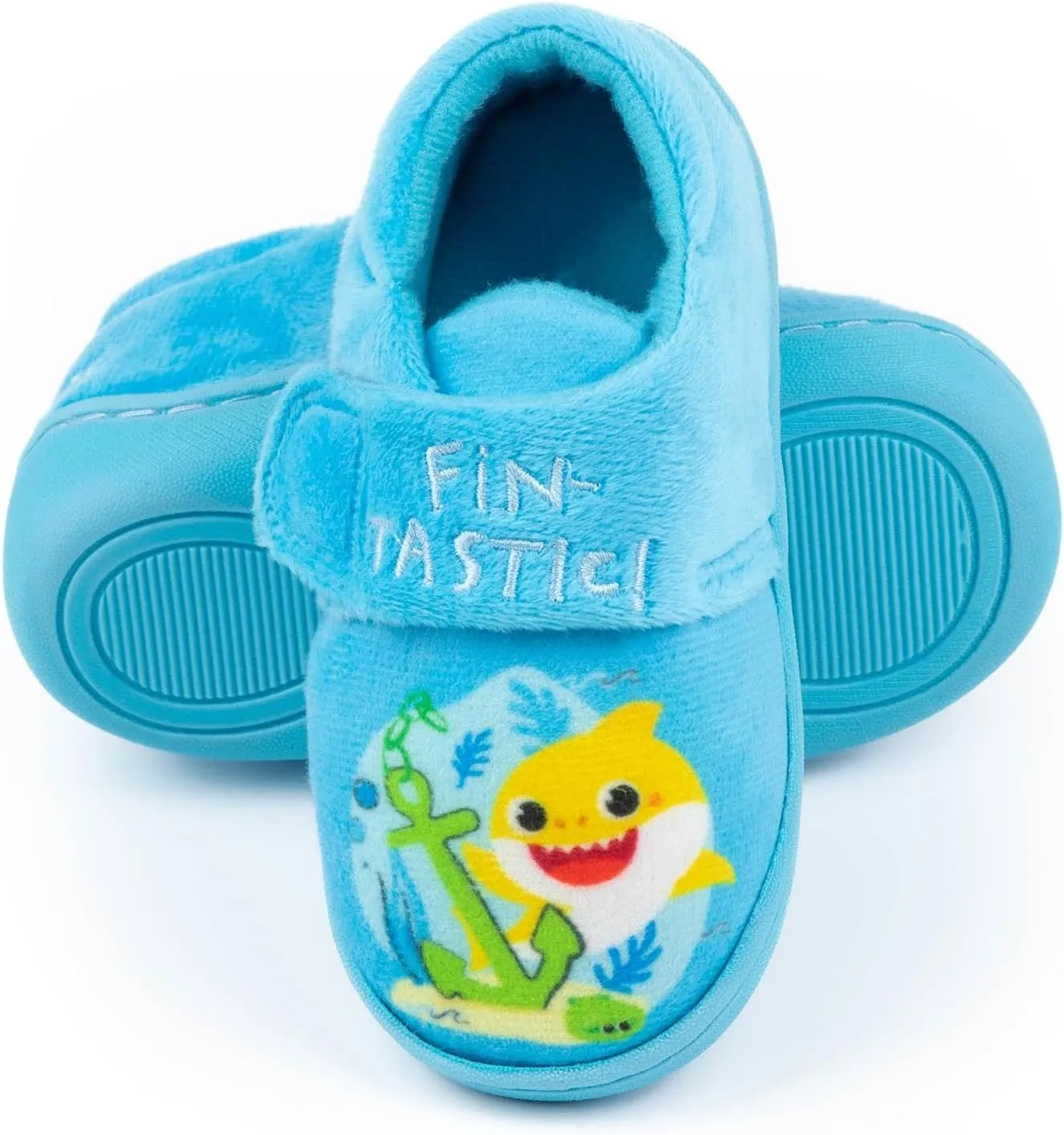 Baby Shark Boys Slippers | Kids Blue Fin-tastic Footwear with Adjustable Strap | Singing Family Loungewear | Slip On Shoes