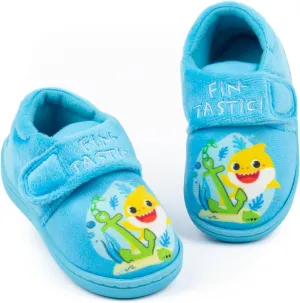 Baby Shark Boys Slippers | Kids Blue Fin-tastic Footwear with Adjustable Strap | Singing Family Loungewear | Slip On Shoes