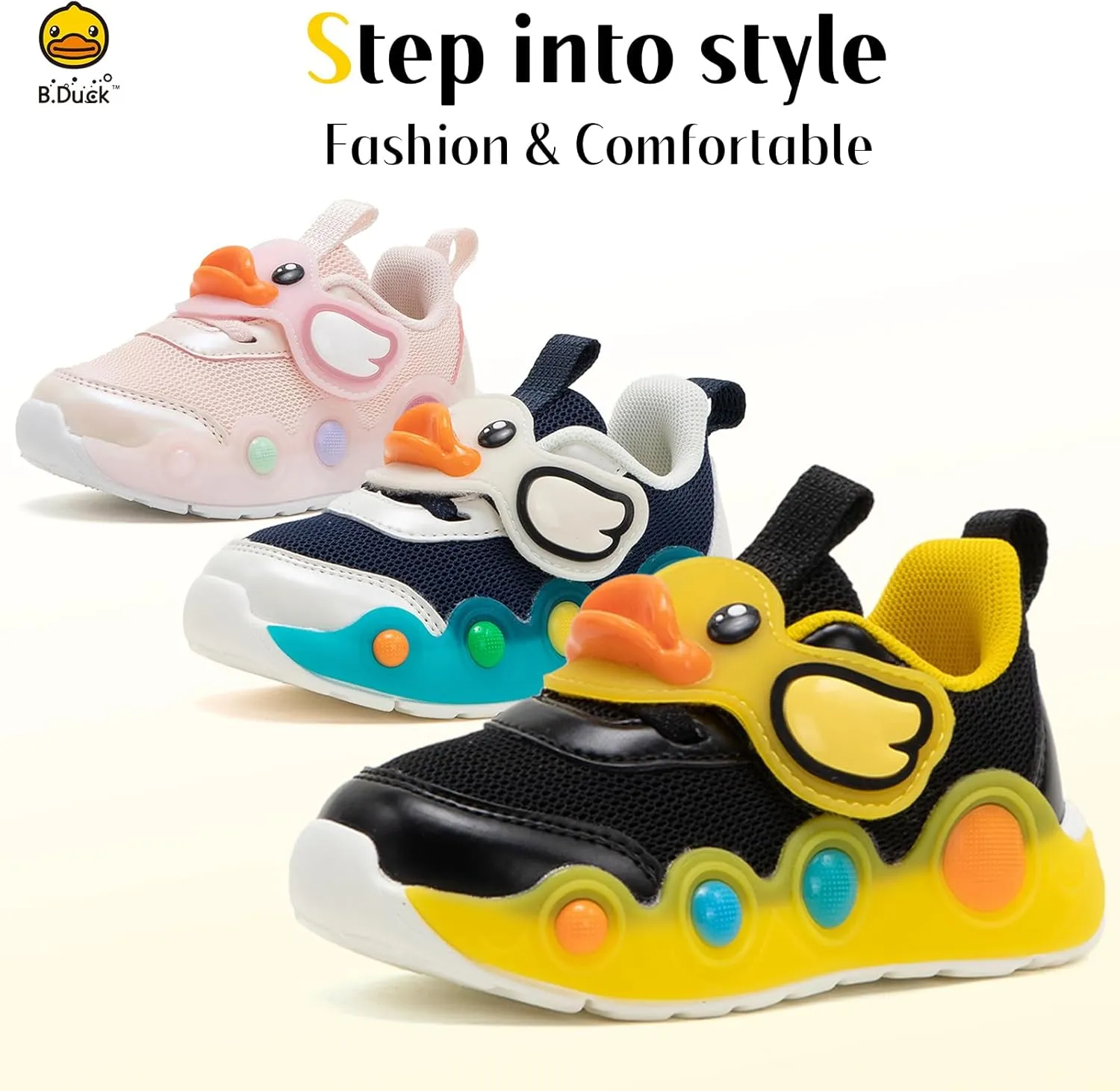 B.Duck Toddler Shoes for Girl and Boy - 3D Cartoon Kids Sneakers Size 5-12