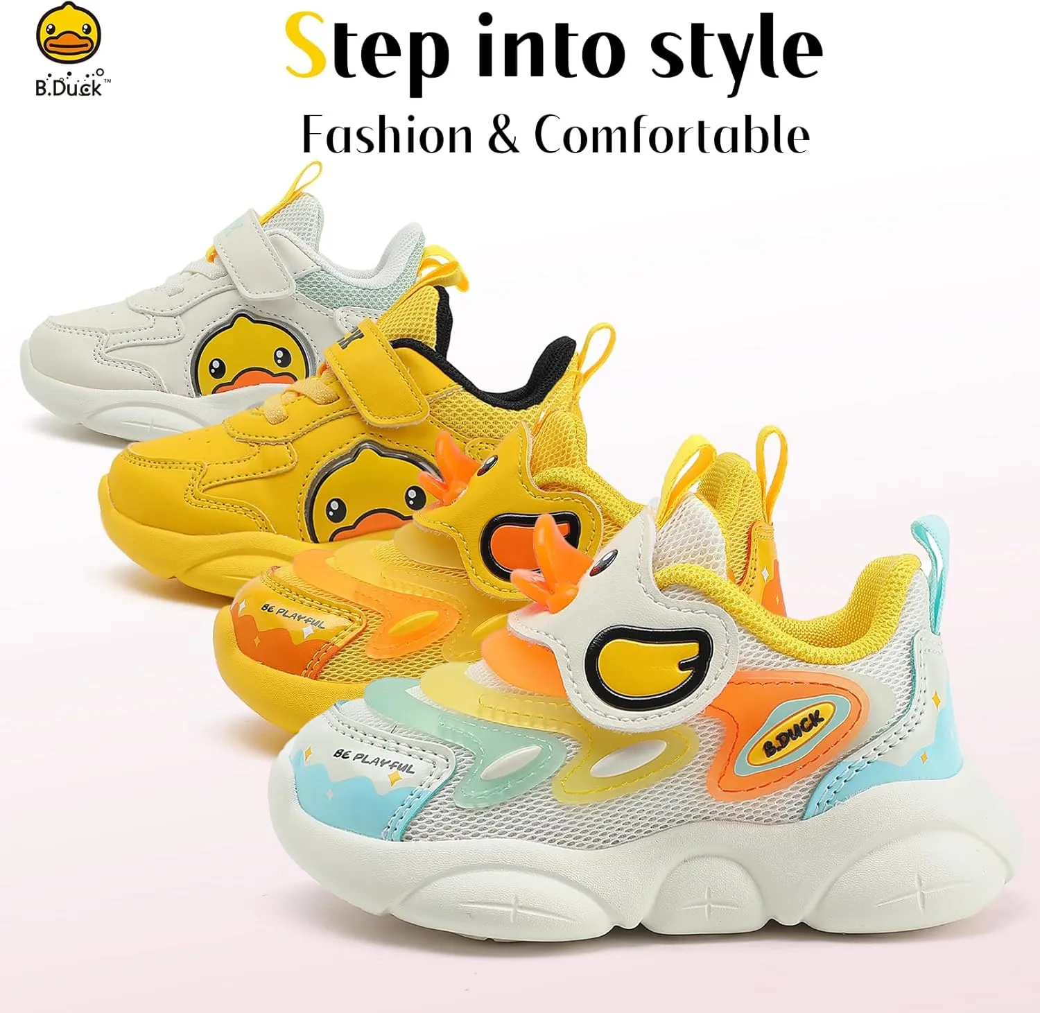 B.Duck Toddler Shoes for Girl and Boy - 3D Cartoon Kids Sneakers Size 5-12
