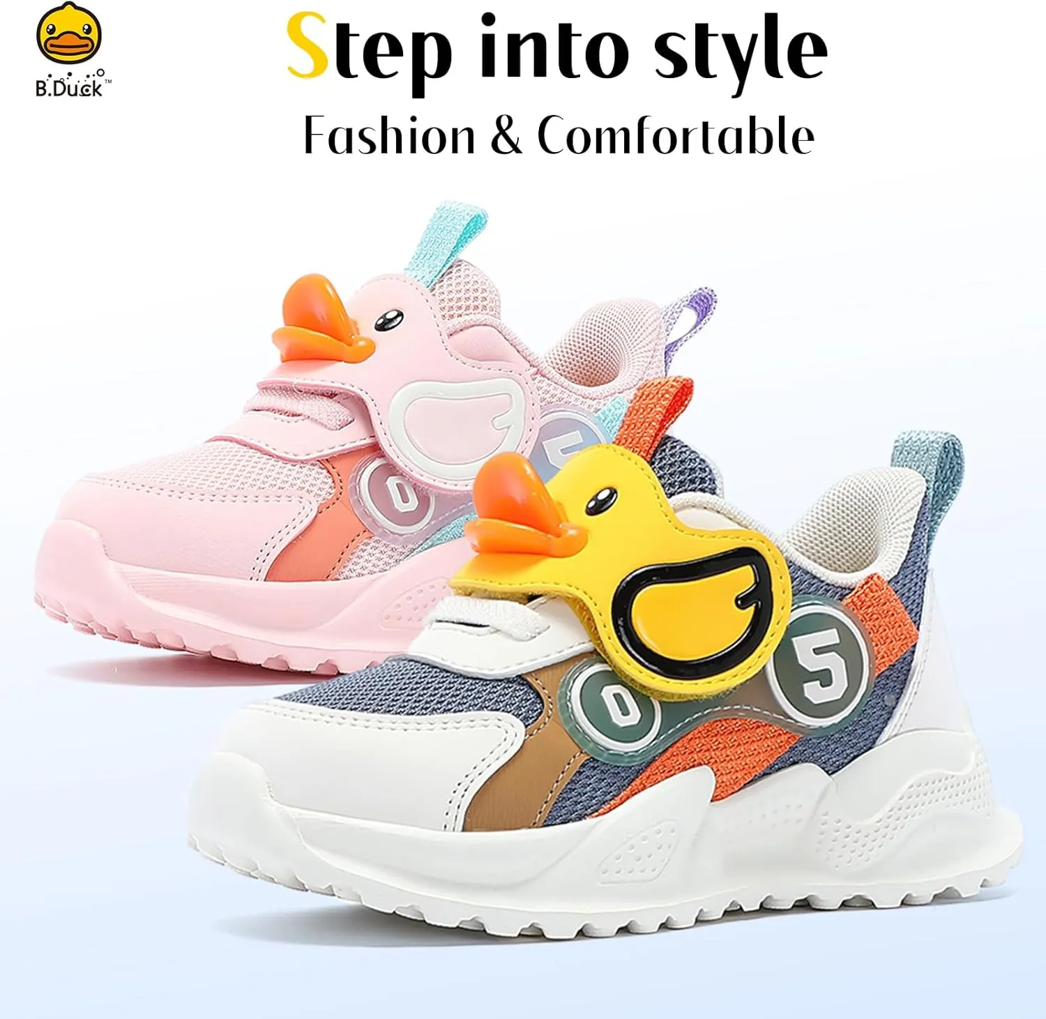 B.Duck Toddler Shoes for Girl and Boy - 3D Cartoon Kids Sneakers Size 5-12