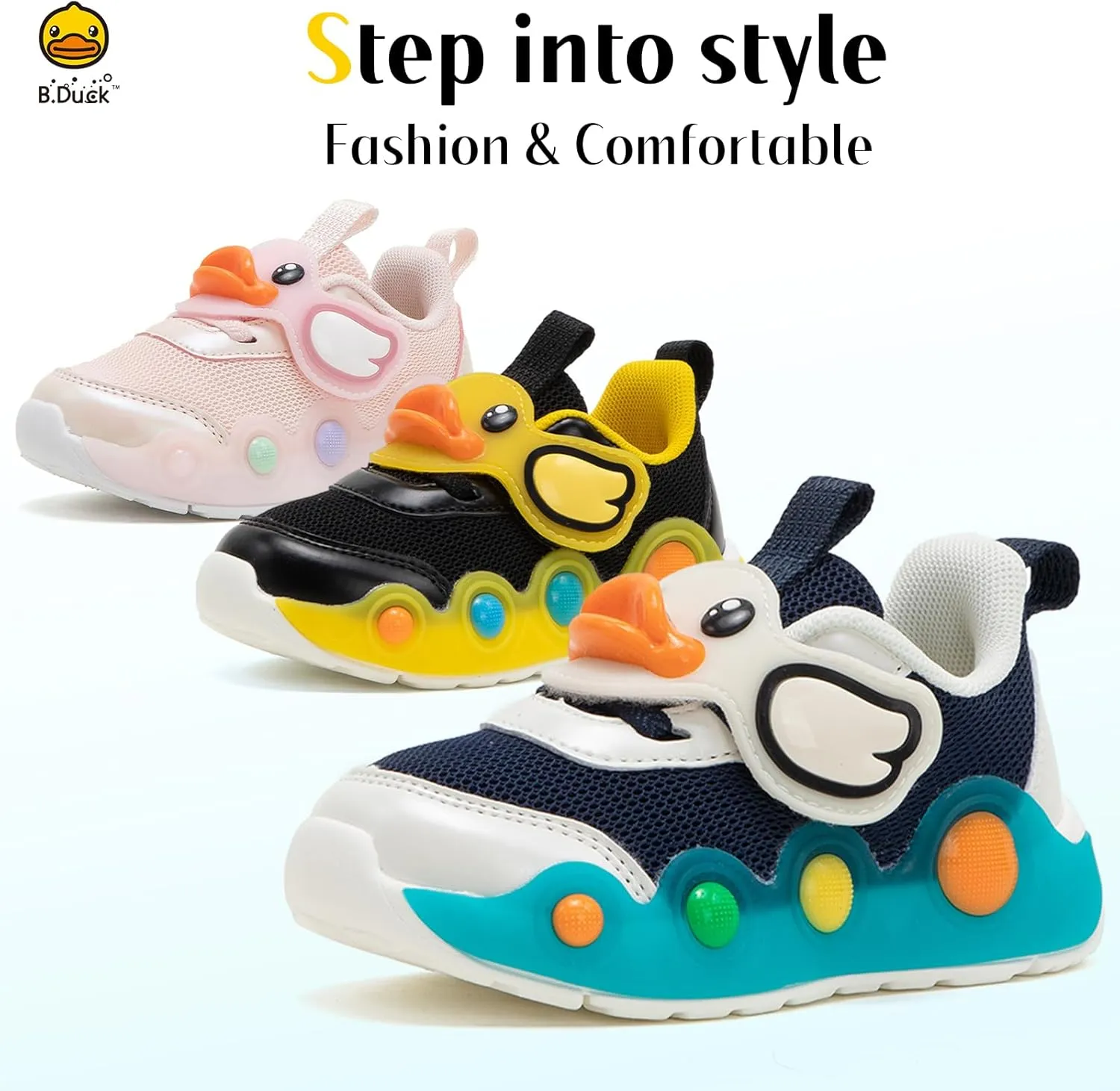 B.Duck Toddler Shoes for Girl and Boy - 3D Cartoon Kids Sneakers Size 5-12