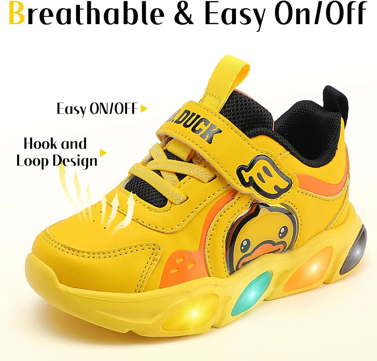 B.Duck Toddler Shoes for Girl and Boy Light Up Shoes [Comfortable & Playful] Kids Shoes with Led Toddler Running Shoes Toddler/Little Kid Sneakers Cute Cartoon Dinosaur Shoes Size 4-13