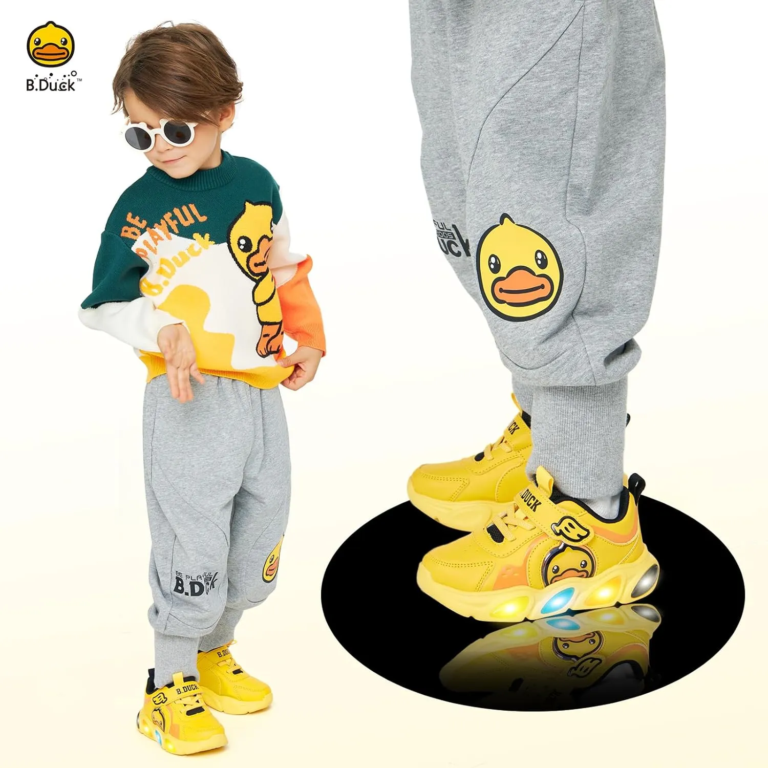 B.Duck Toddler Shoes for Girl and Boy Light Up Shoes [Comfortable & Playful] Kids Shoes with Led Toddler Running Shoes Toddler/Little Kid Sneakers Cute Cartoon Dinosaur Shoes Size 4-13