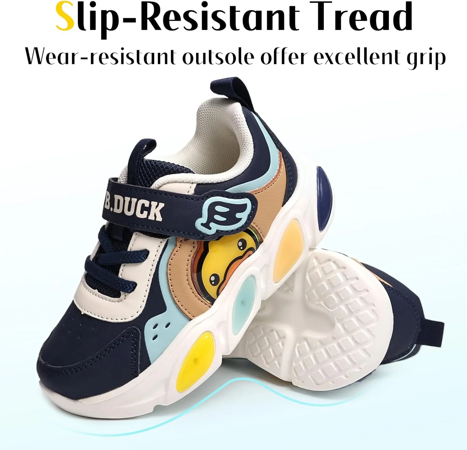 B.Duck Toddler Shoes for Girl and Boy Light Up Shoes [Comfortable & Playful] Kids Shoes with Led Toddler Running Shoes Toddler/Little Kid Sneakers Cute Cartoon Dinosaur Shoes Size 4-13