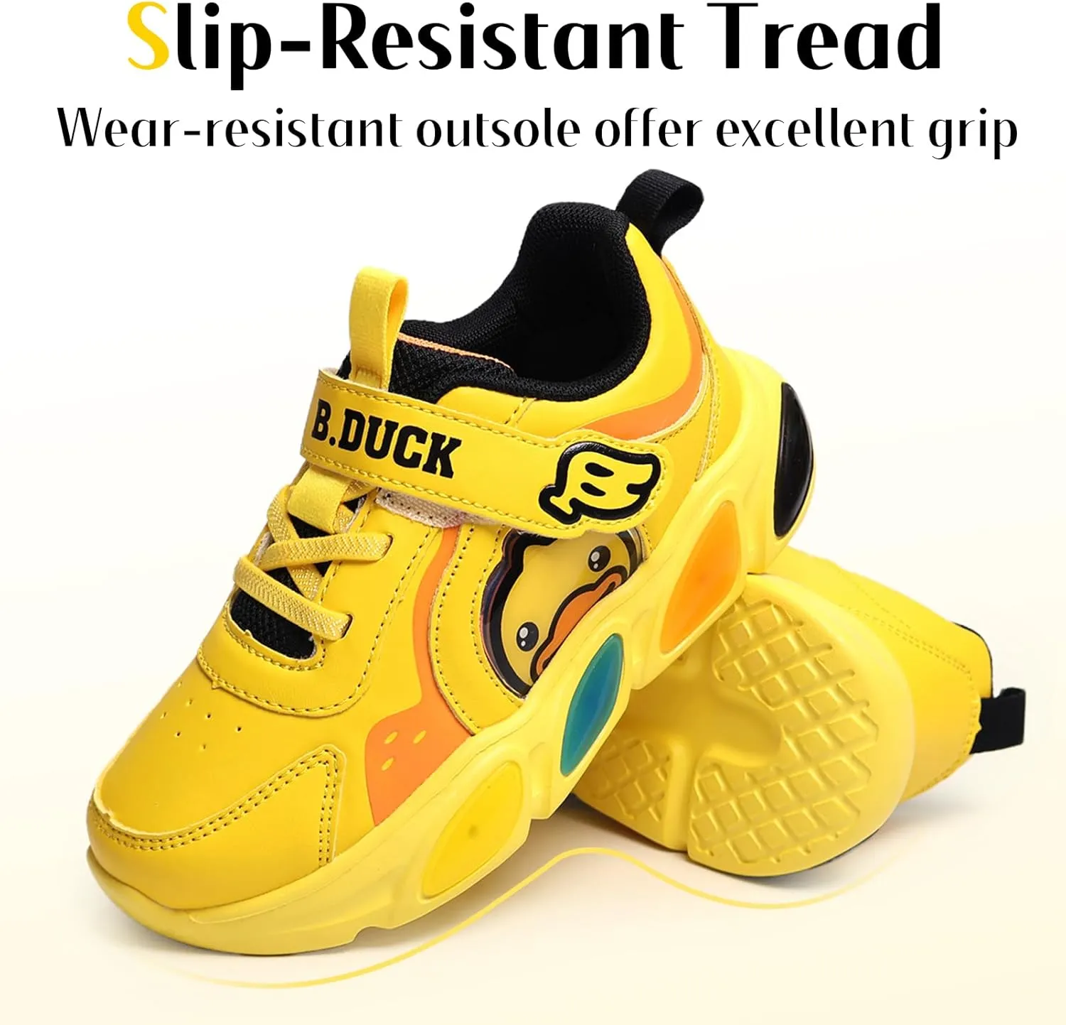 B.Duck Toddler Shoes for Girl and Boy Light Up Shoes [Comfortable & Playful] Kids Shoes with Led Toddler Running Shoes Toddler/Little Kid Sneakers Cute Cartoon Dinosaur Shoes Size 4-13