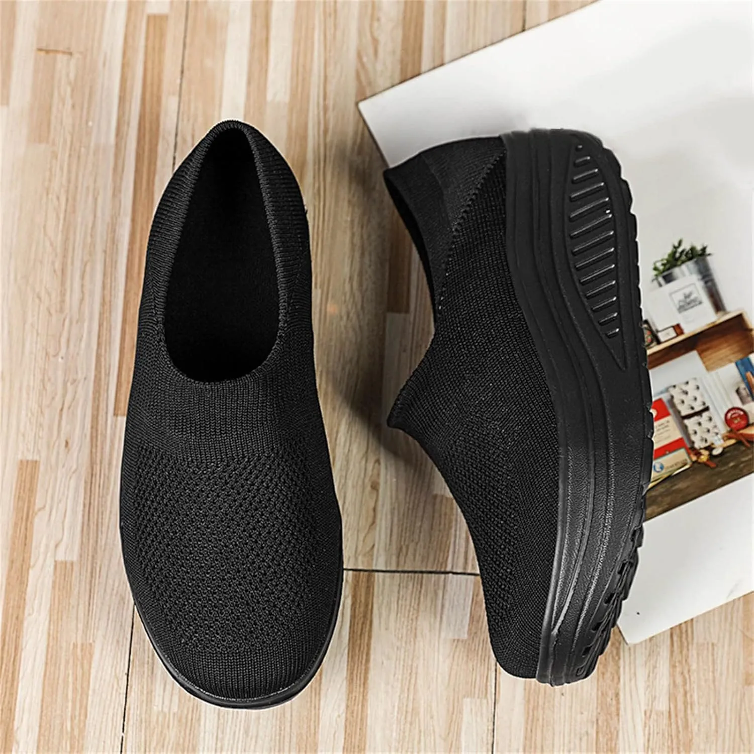 Black Platform Sneakers for Women Comfy Walking Shoes for Women Slip On Womens Casual Shoes Slip Ons Sneakers Womens Black Platform Fashion Sneakers Womens Shoes Slip On Dressy Casual Size 5.5