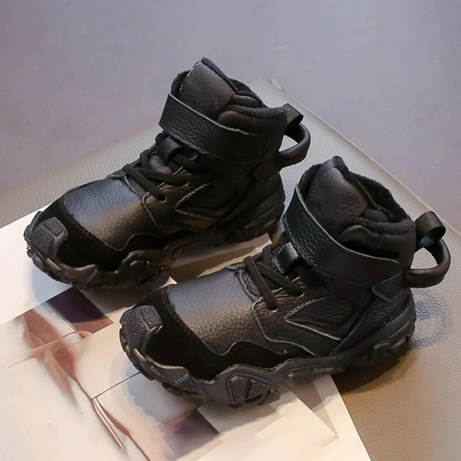 Boys Toddler Little Kid Warm Furry Winter Ankle Flat Snow Boot Snowproof Solid Color Boots Rubber Kids Footwear for Boys