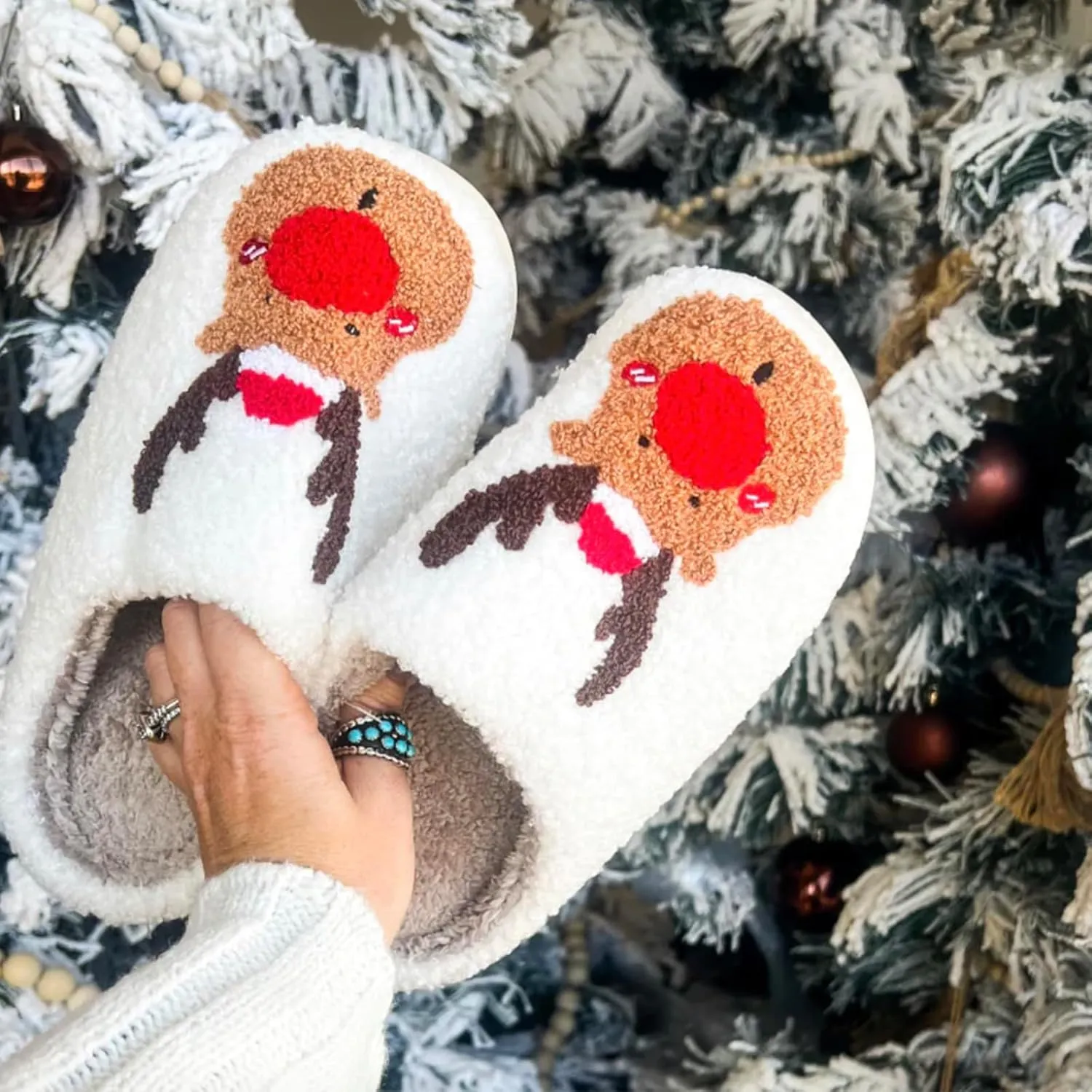 Christmas Slippers For Women Soft Warm Plush Fuzzy Slippers Indoor Memory Foam Slippers Cozy Fluffy Home Slippers for Winter