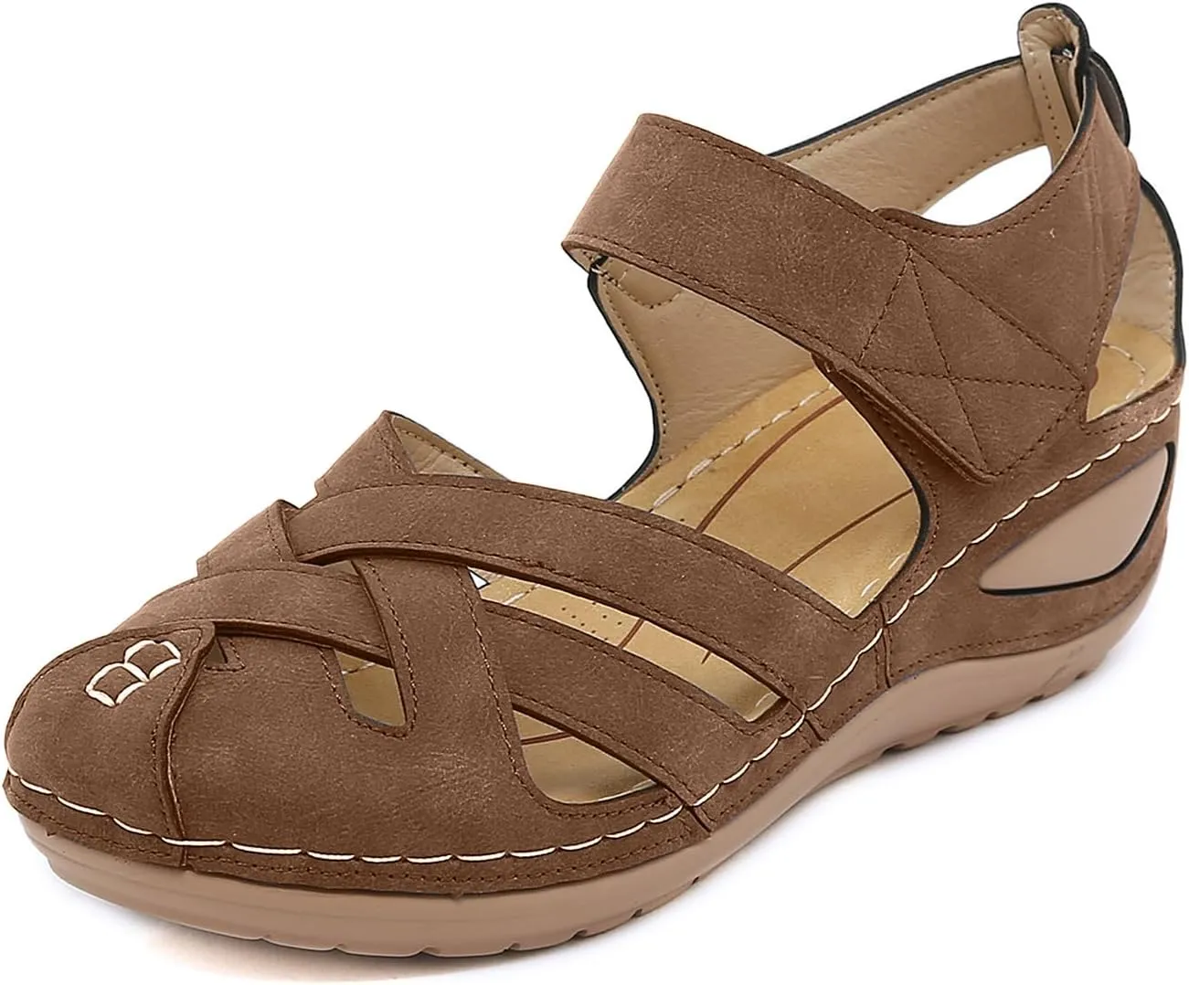 Closed Toe Sandals for Women Dressy Summer Wedge Sandal Fisherman Comfortable Hollow Out Flat Sandals Ankle Strap Cage Roman Shoes Travel Vacation Walking Shoes