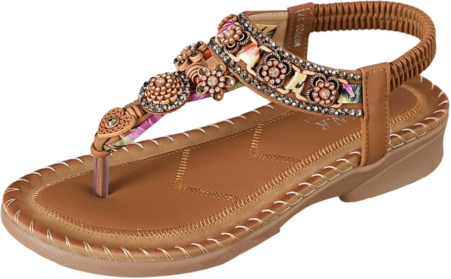 Comfortable Slip on Slide Sandals for Women Ankle Elastic Jeweled Bohemian Flats Arch Support Flat Sandals