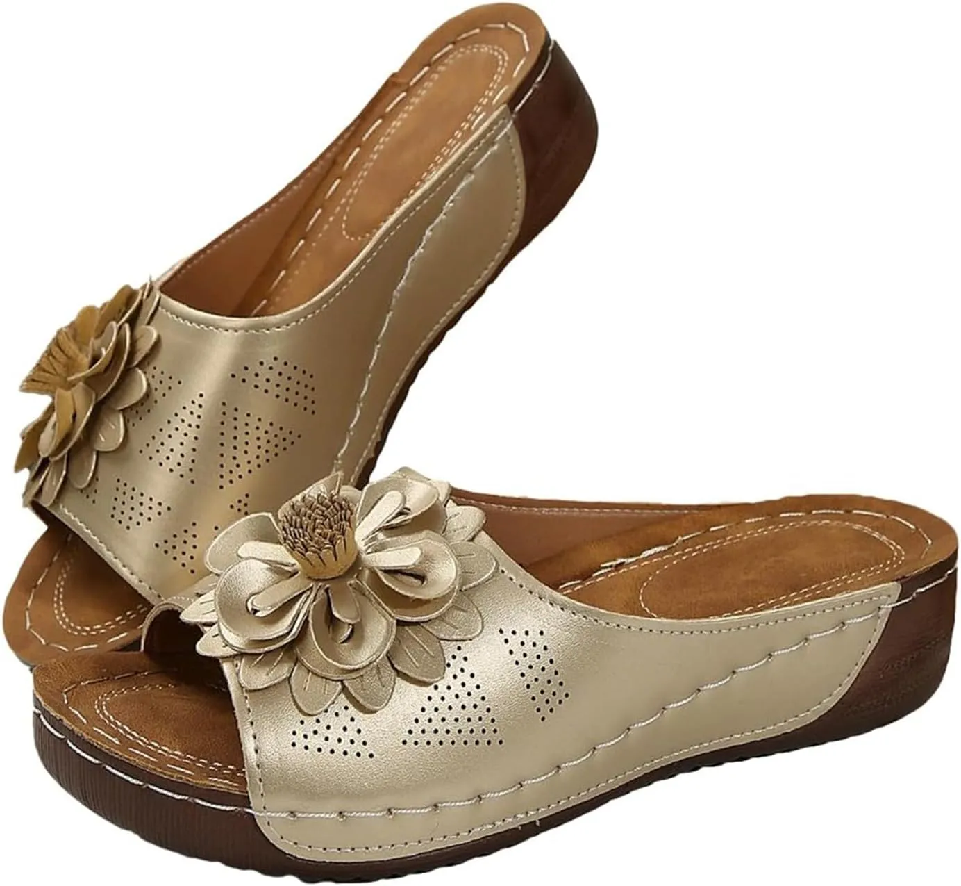 Comfortable Sports Sandals for Women Orthopedic Slip On Arch Support Walking Sandals Soft Cushion Memory Foam Slippers Fashion Flower Outdoor Shoes