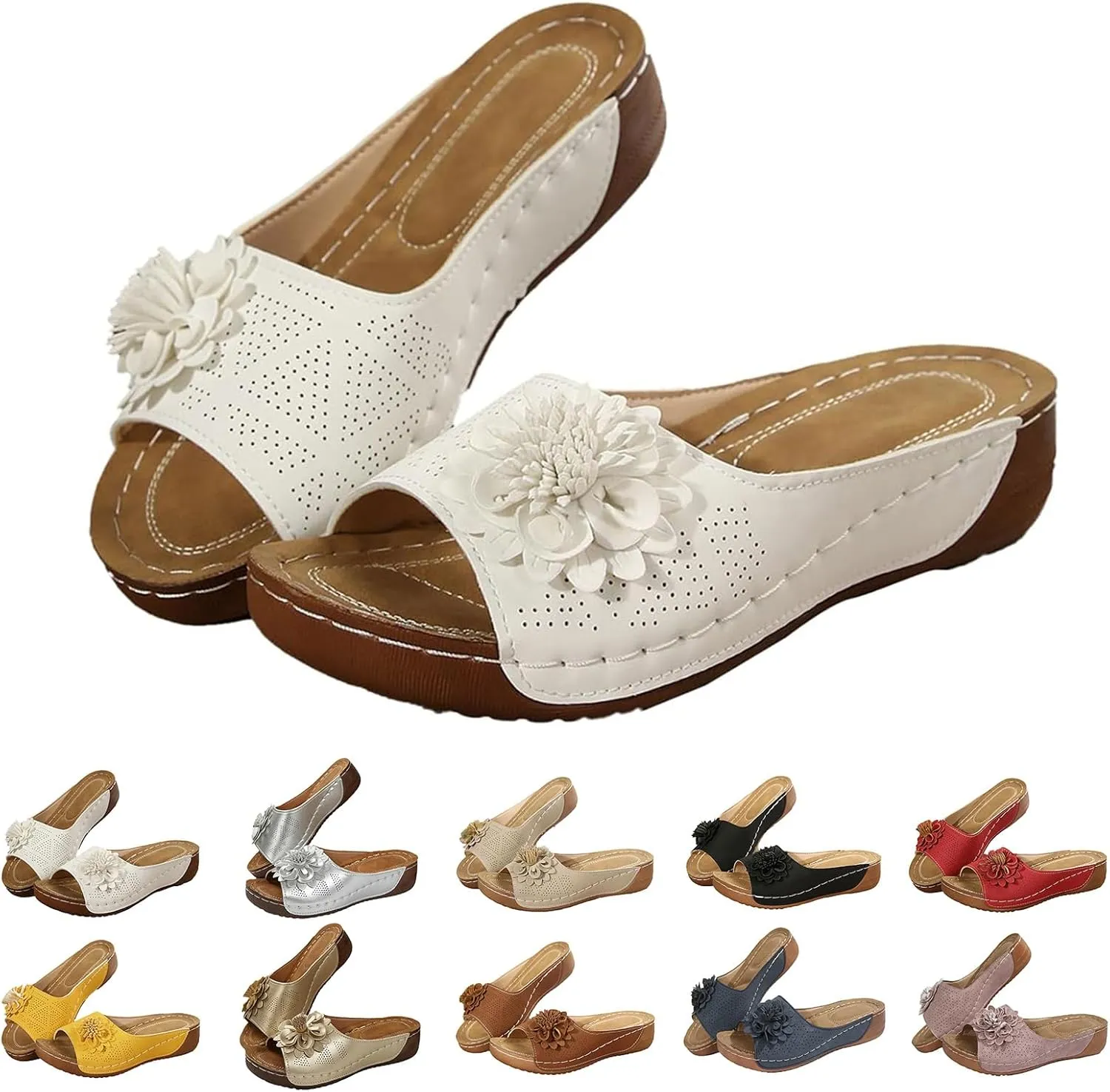 Comfortable Sports Sandals for Women Orthopedic Slip On Arch Support Walking Sandals Soft Cushion Memory Foam Slippers Fashion Flower Outdoor Shoes