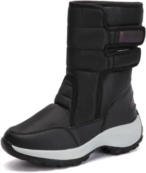 Cozy Fur Lined Waterproof Mid Calf Booties for Women - Slip On Outdoor Winter Shoes - Stylish Fleece Insulated Snow Boots