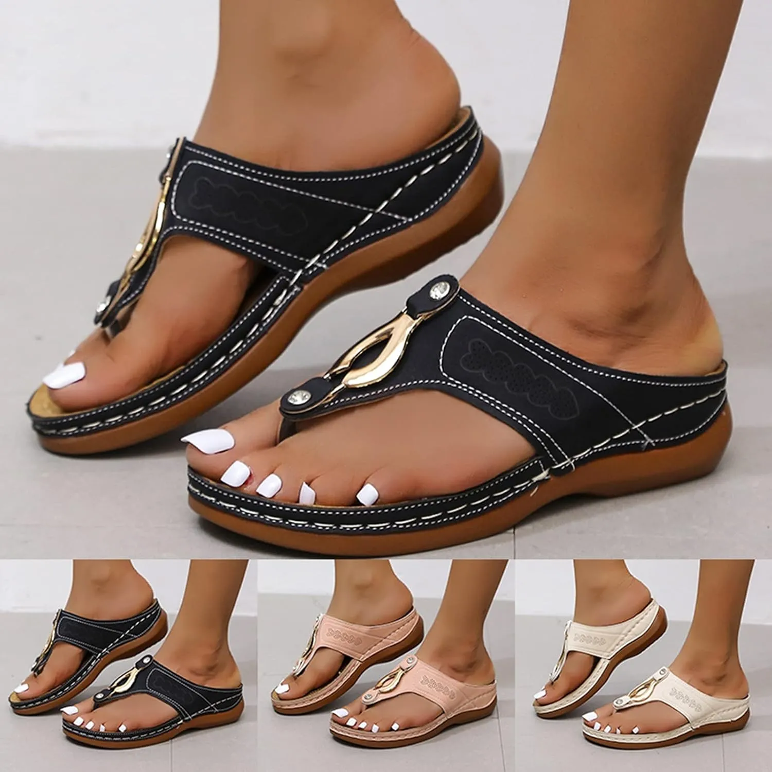 Eduavar Orthopedic Sandals for Women, Womens Sandals Retro Sandals Summer Beach Flip Flops Casual Peep Toe Sandals Slippers