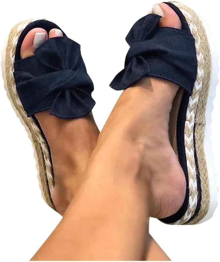 Eduavar Sandals for Women Dressy Summer, Sandals Women Dressy Breathable Open Toe Bow Sandals Women Weave Flat Beach Sandals