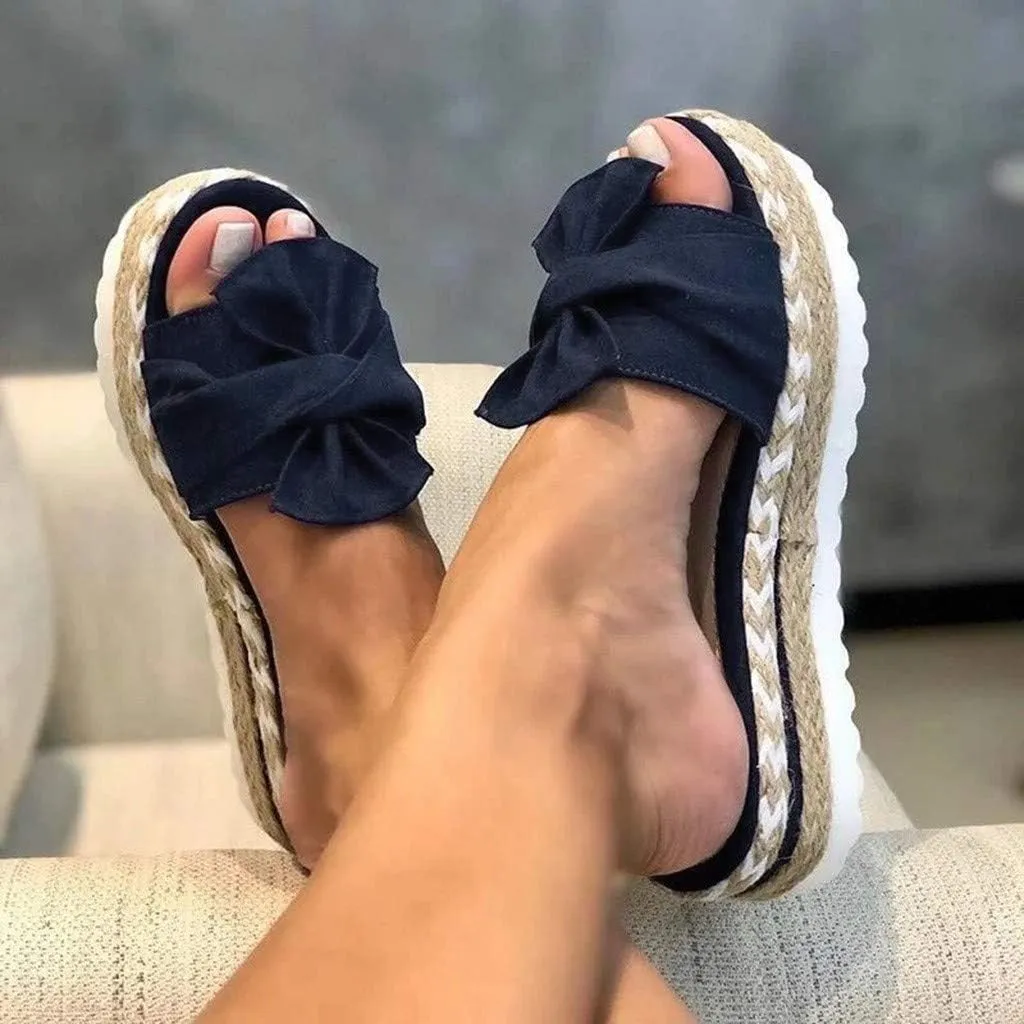 Eduavar Sandals for Women Dressy Summer, Sandals Women Dressy Breathable Open Toe Bow Sandals Women Weave Flat Beach Sandals