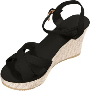 Espadrille Sandals for Women Platform Espadrille Wedges Fashion Strappy Casual Braided Heels with Ankle Strap