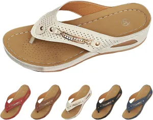 Fashion Sandals for Women - Arch Support Wedge Flip Flops, Summer 2025 Comfortable Dressy Casual Beach Slippers with Gold-Plated and Diamond-Encrusted Accessory