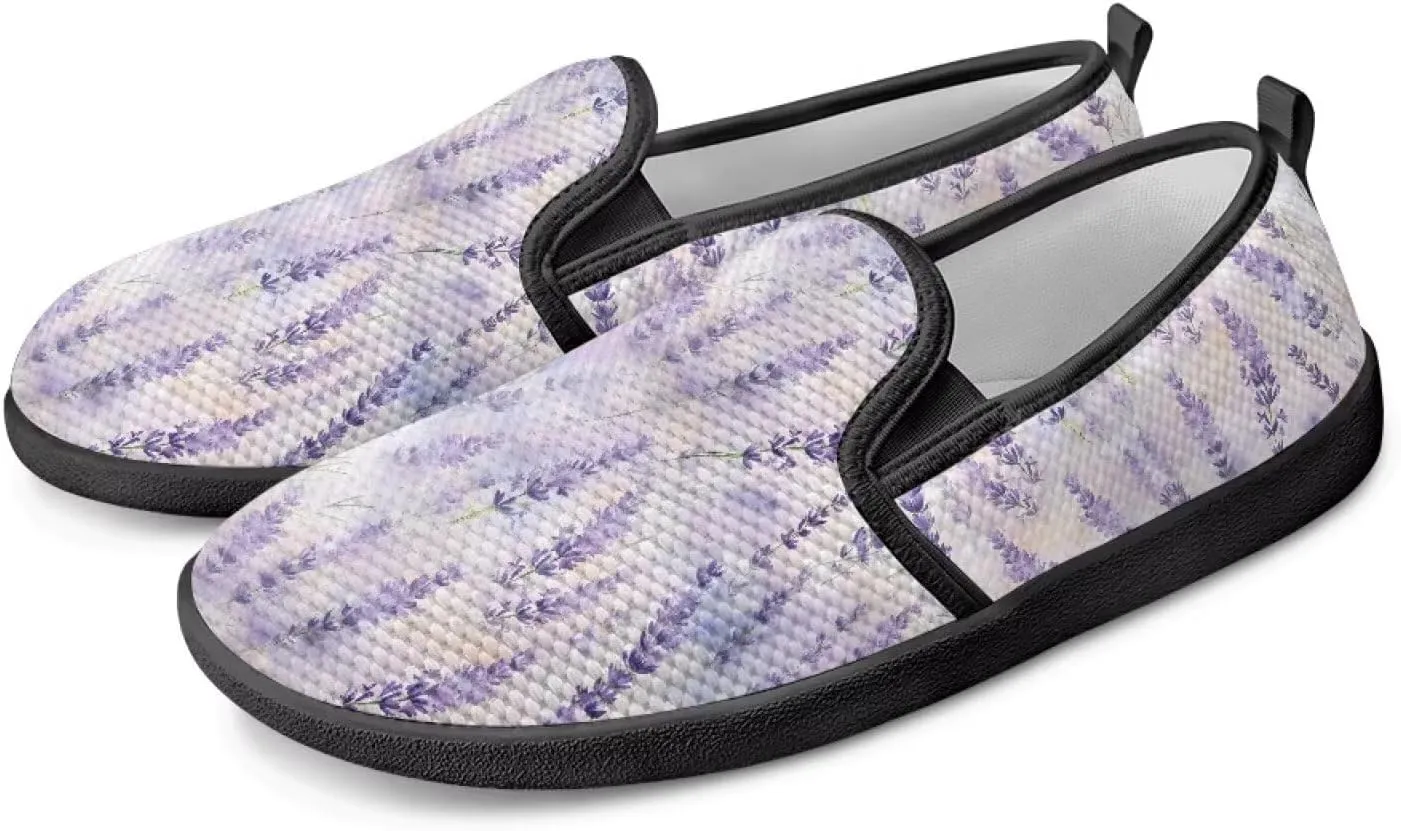 Fashion Sneakers for Women Printing Shoes Lightweight Walking Casual Slip Ons Comfortable Art Painted Soft Lavender Shoes for Ladies Black Sole US Size 6