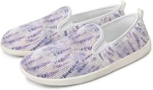 Fashion Sneakers for Women Printing Shoes Lightweight Walking Casual Slip Ons Comfortable Art Painted Soft Lavender Shoes for Ladies White Sole US Size 6