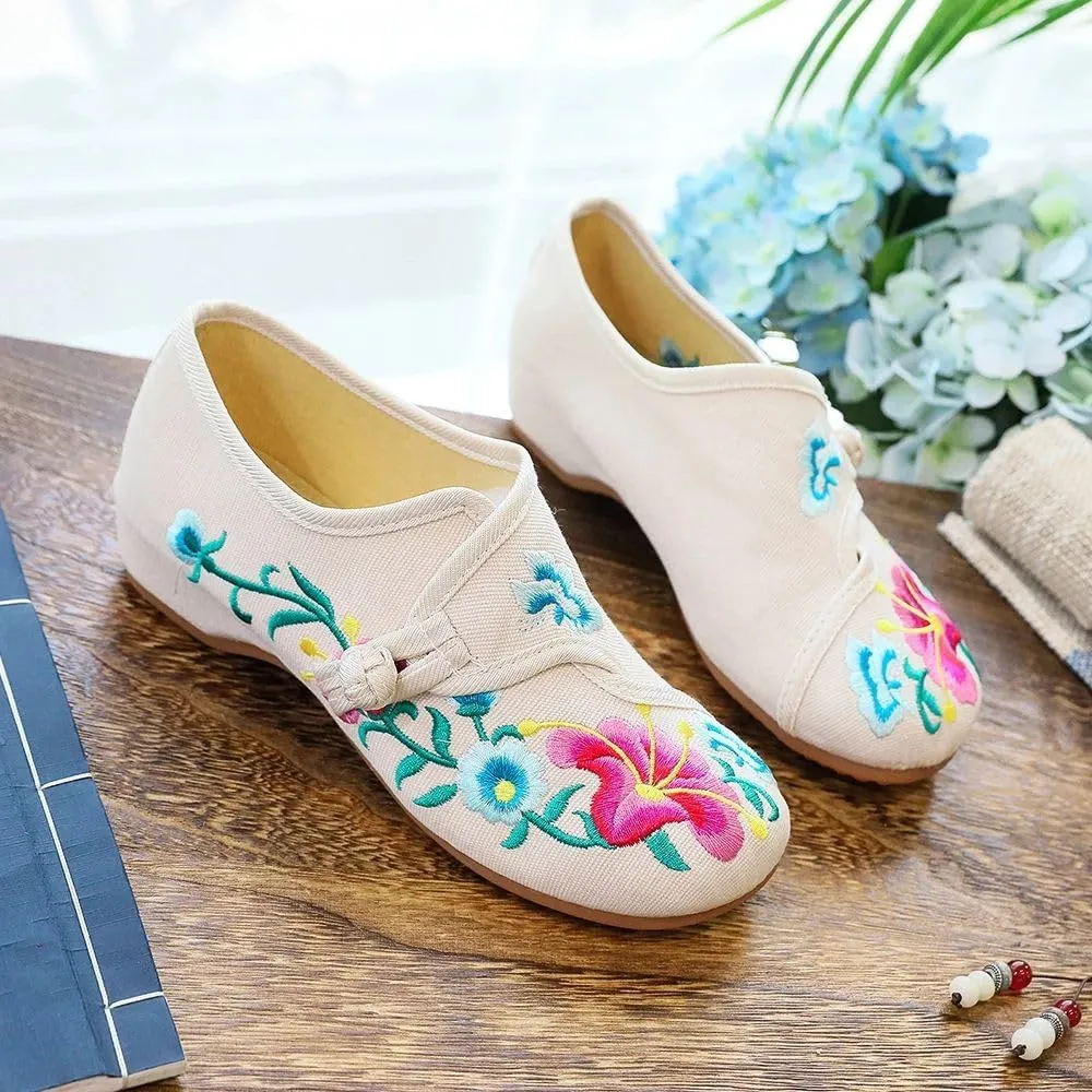 Flower Embroidered Women's Canvas Ballet Flats Ladies Casual Comfort Denim Cotton Embroidery Shoes