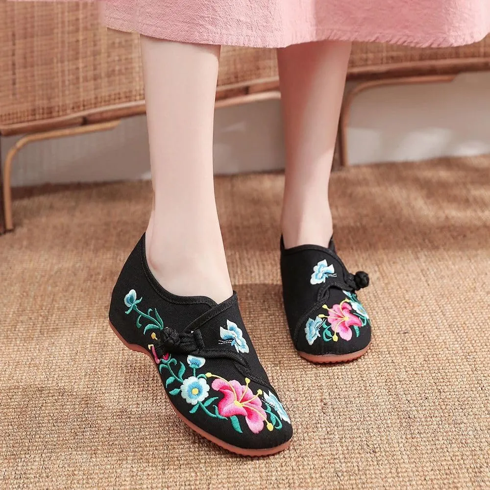 Flower Embroidered Women's Canvas Ballet Flats Ladies Casual Comfort Denim Cotton Embroidery Shoes