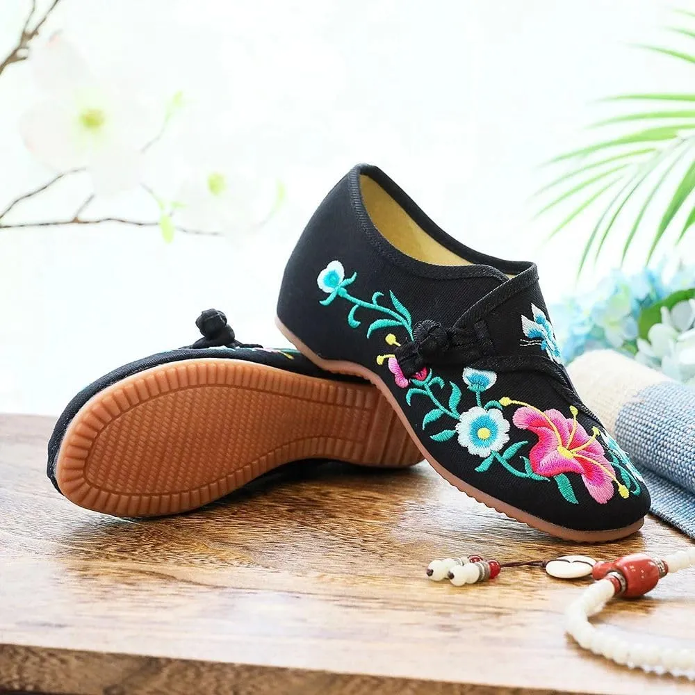 Flower Embroidered Women's Canvas Ballet Flats Ladies Casual Comfort Denim Cotton Embroidery Shoes