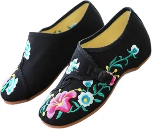 Flower Embroidered Women's Canvas Ballet Flats Ladies Casual Comfort Denim Cotton Embroidery Shoes
