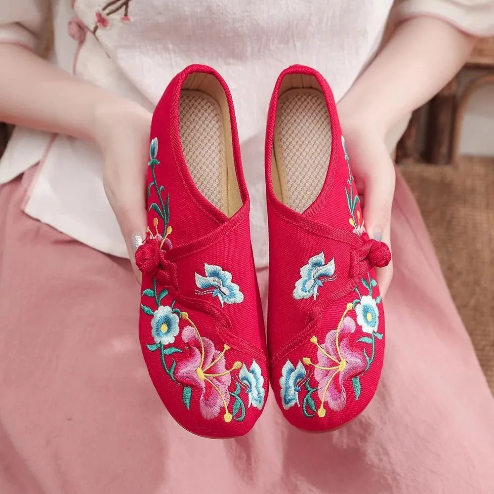 Flower Embroidered Women's Canvas Ballet Flats Ladies Casual Comfort Denim Cotton Embroidery Shoes