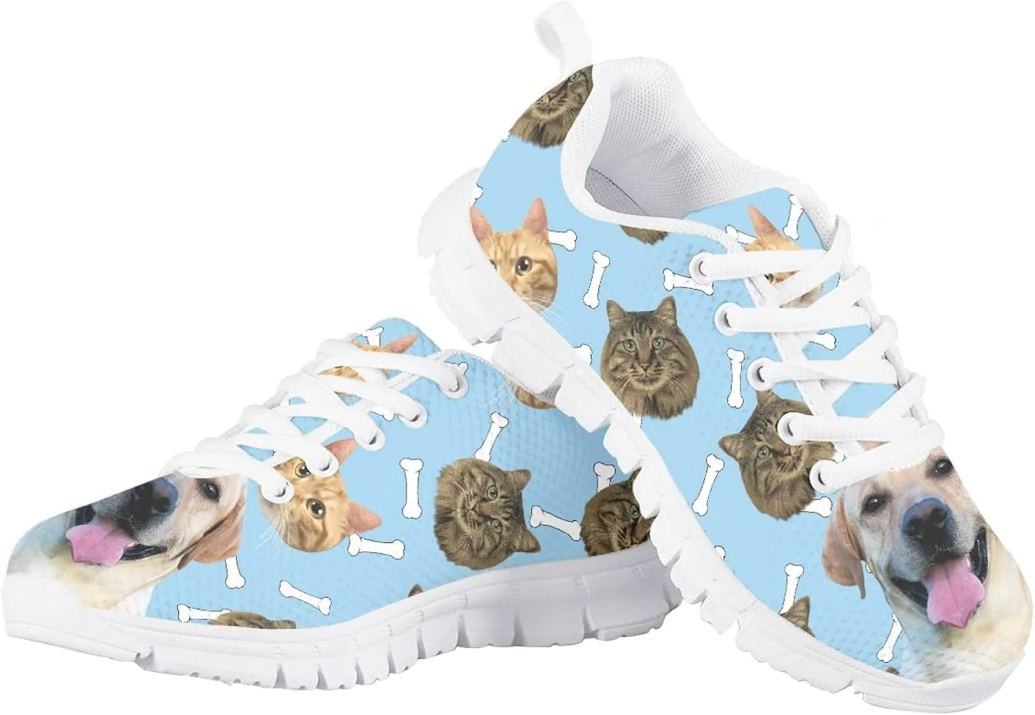 Funny Cat Dog Print Tennis Shoes for Girls and Boys Lightweight Mesh Casual Athletic Running Shoes