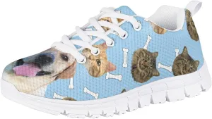 Funny Cat Dog Print Tennis Shoes for Girls and Boys Lightweight Mesh Casual Athletic Running Shoes