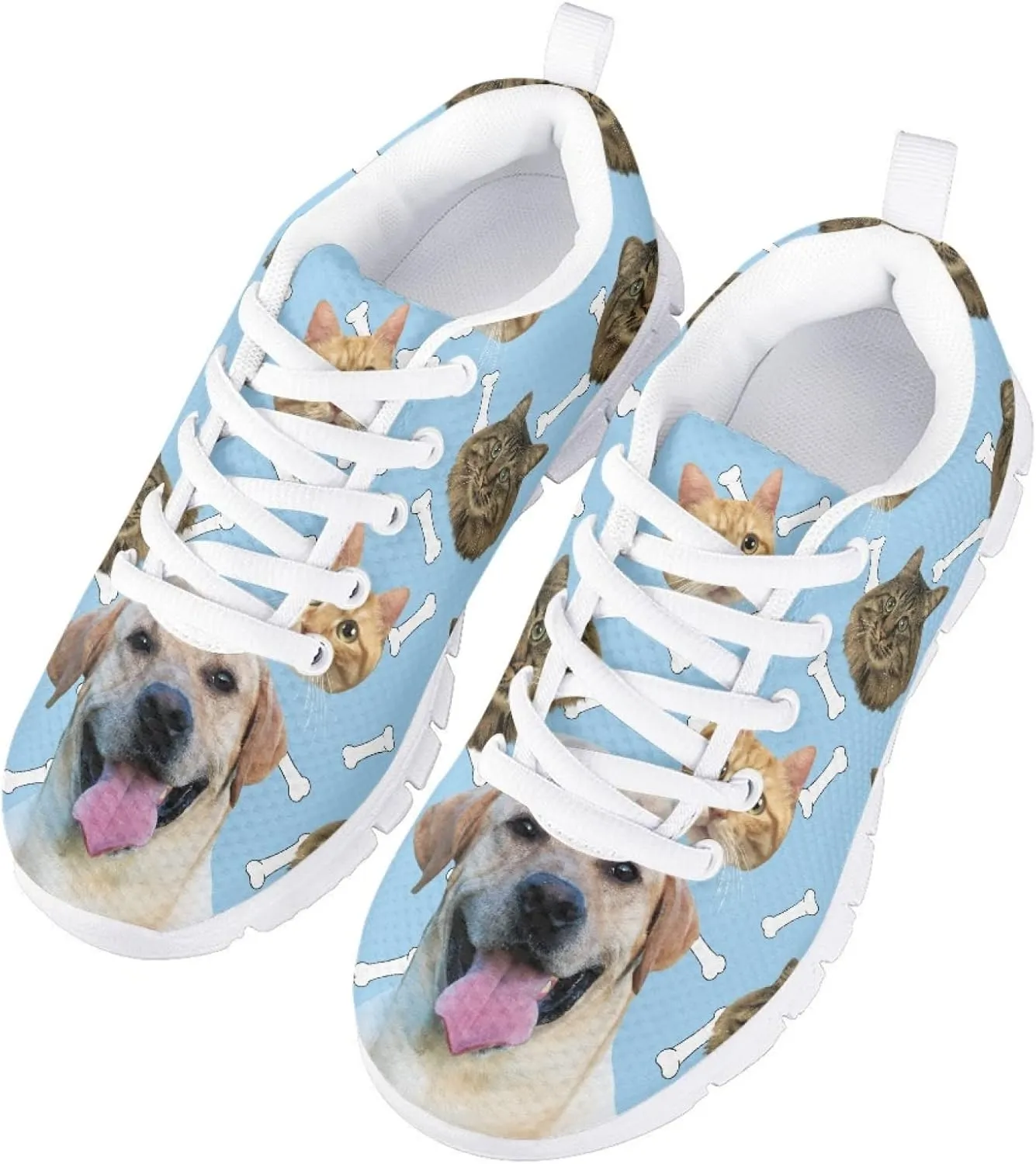 Funny Cat Dog Print Tennis Shoes for Girls and Boys Lightweight Mesh Casual Athletic Running Shoes