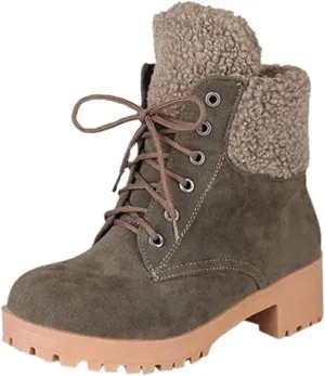 Gibobby Ankle Booties for Women Flat Heel,Winter Snow Boots Waterproof Shoes Lace Up Booties Low Heel Work Combat Boots