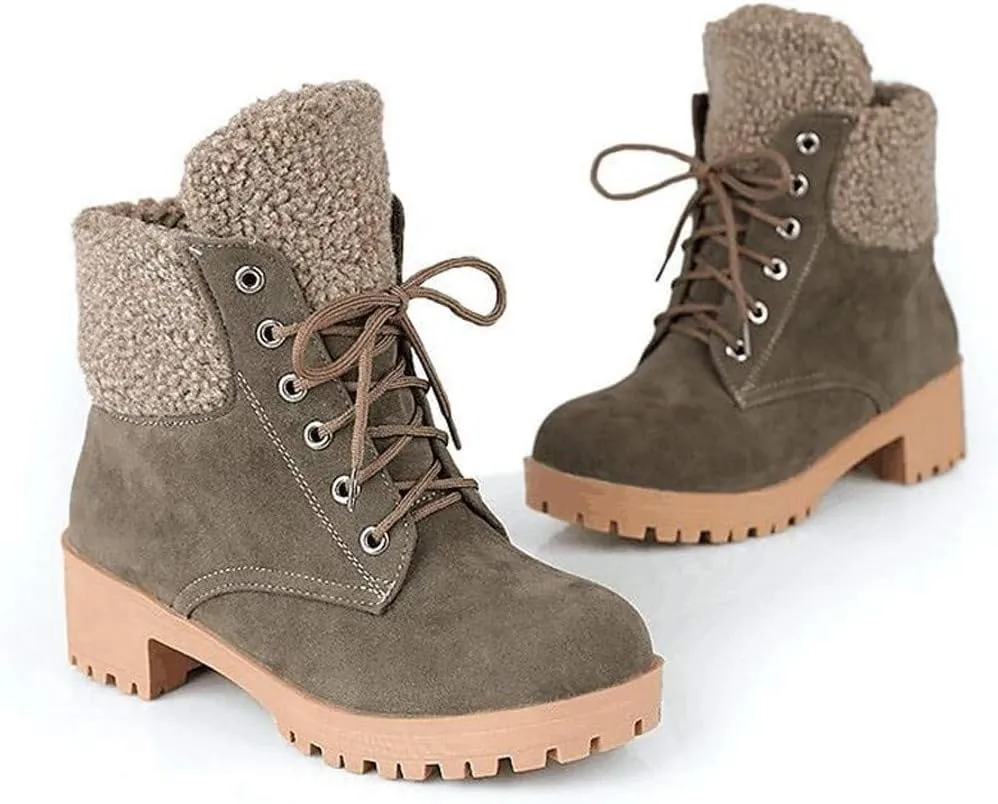 Gibobby Ankle Booties for Women Flat Heel,Winter Snow Boots Waterproof Shoes Lace Up Booties Low Heel Work Combat Boots
