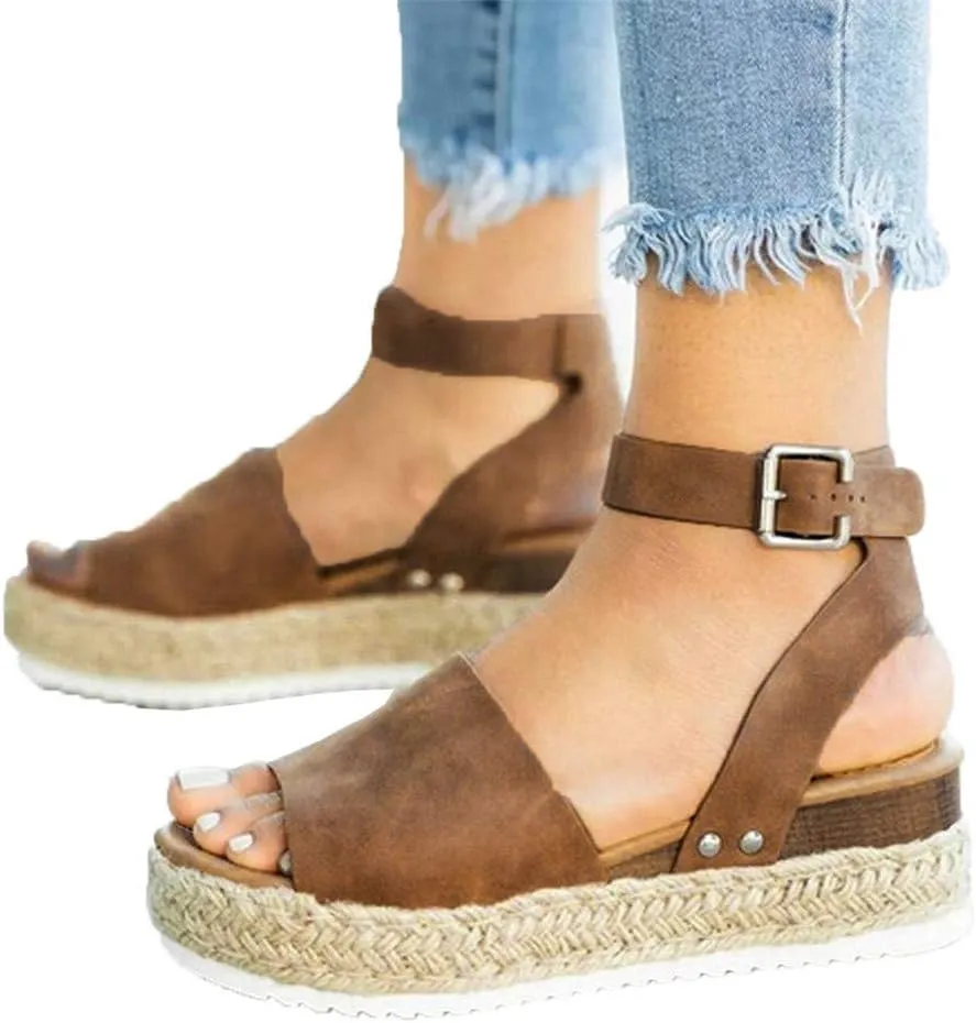 Gibobby Platform Shoes for Women,Ladies Open Toe Bohemia Weaving Sandals Ankle Strap Buckle Sandal Wedges Shoes