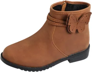 Girls Butterfly Decor Zip Side Boots Western Boots Kids Ankle Boots Girls Low Heel Riding Girls Water Proof Hiking Boots