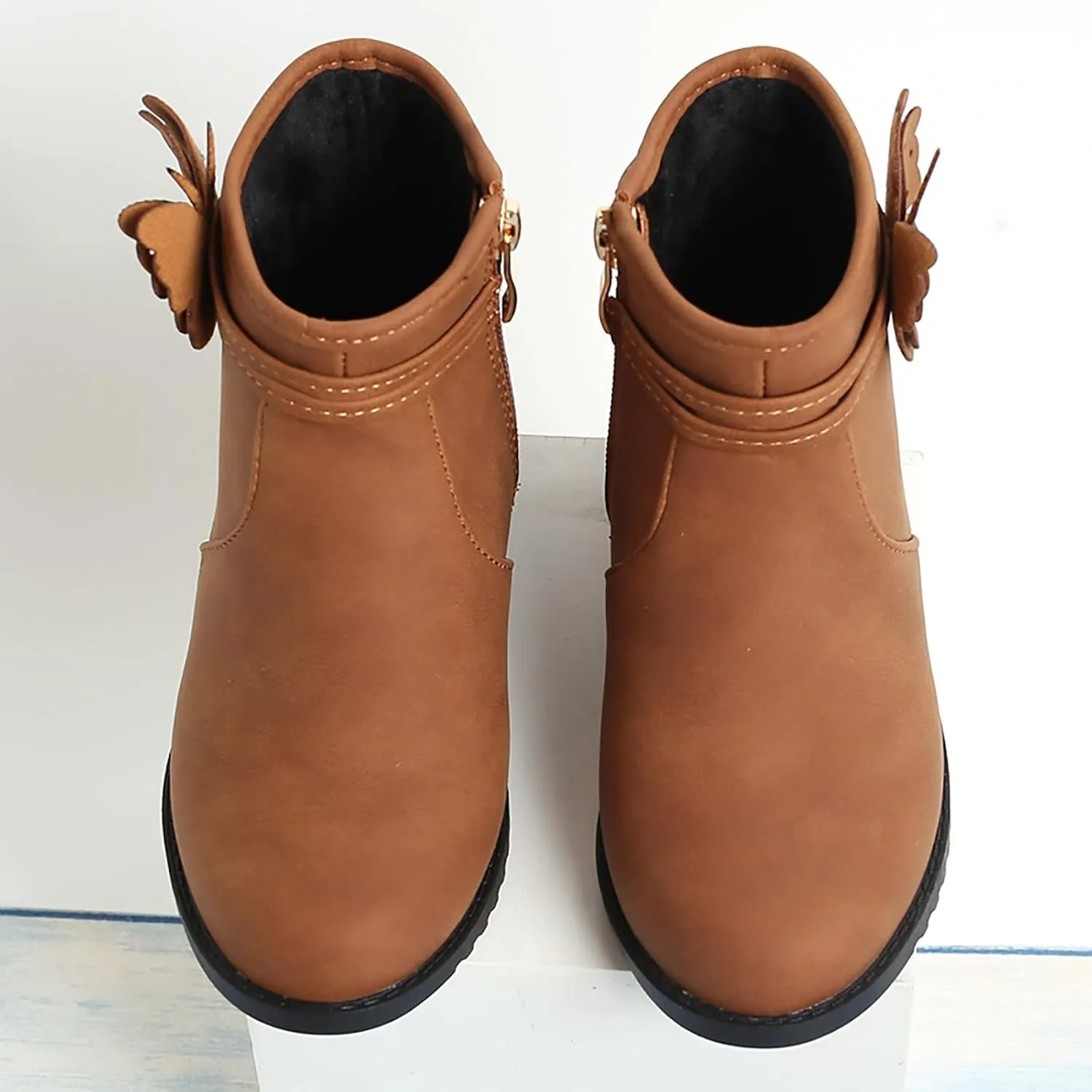 Girls Butterfly Decor Zip Side Boots Western Boots Kids Ankle Boots Girls Low Heel Riding Girls Water Proof Hiking Boots